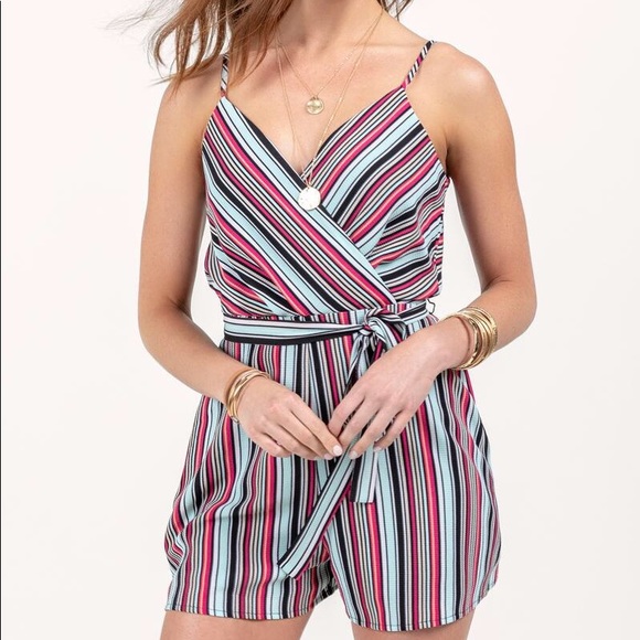 Francesca's Collections Pants - NWT Francesca’s Striped Wrap Front Romper